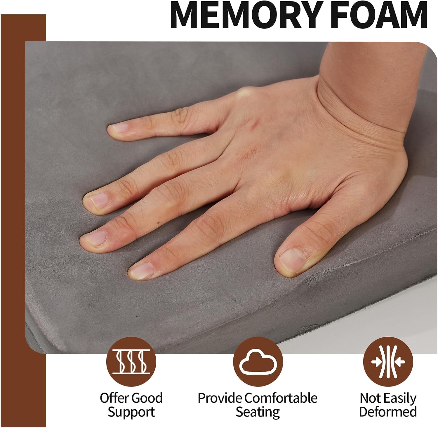 SINOSSO Magnetic Memory Foam Metal Stool Cushions Set of 2, Luxury Velvet Bar Cafe Stackable Chair Seat Pads, Non-Slip & Washable (Square, Brown, 2) - Image 4