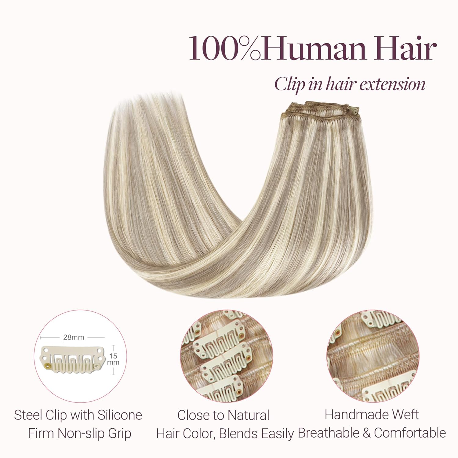 GOO GOO Clip in Hair Extensions Real Human Hair, Remy Human Hair Extensions Clip ins for Women, Natural Human Hair, 14inch 120g 7 Pcs, #18F/60A Balayage Light Wheat Platinum Blonde thumbnail