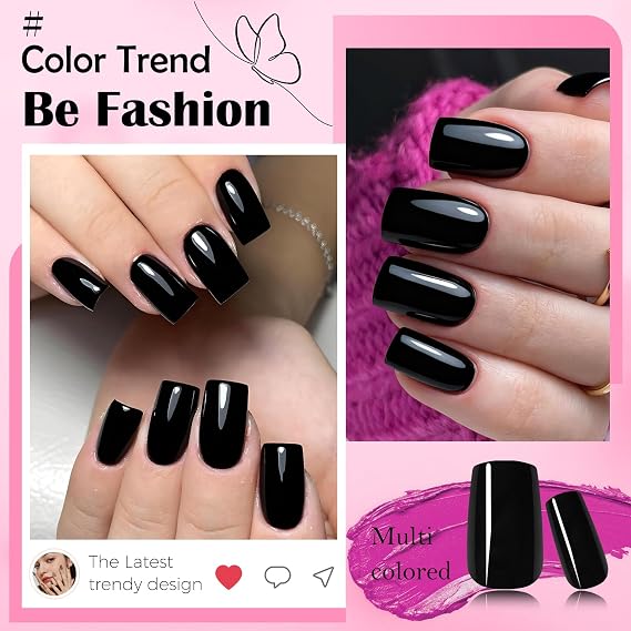 LoveOurHome 240pc Black Press on Nails Medium Square Fake Nails Press ons Square Nail Tips Gel False Nails Colored Presson Artificial Fingernails & Glue Adhesive Tabs Women Girls Manicure Decor
