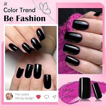 LoveOurHome 240pc Black Press on Nails Medium Square Fake Nails Press ons Square Nail Tips Gel False Nails Colored Presson Artificial Fingernails & Glue Adhesive Tabs Women Girls Manicure Decor