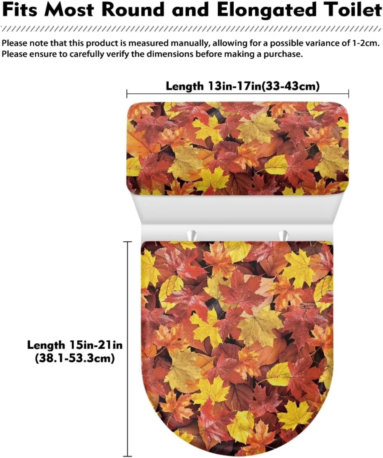 Fall Leaves Toilet Seat Cover Set 2Pcs Toilet Lid & Tank Covers Dust Cover Thanksgiving Fall Bathroom Set Maple Leaf Toilet Tank Lid Cover with Elastic Bottom