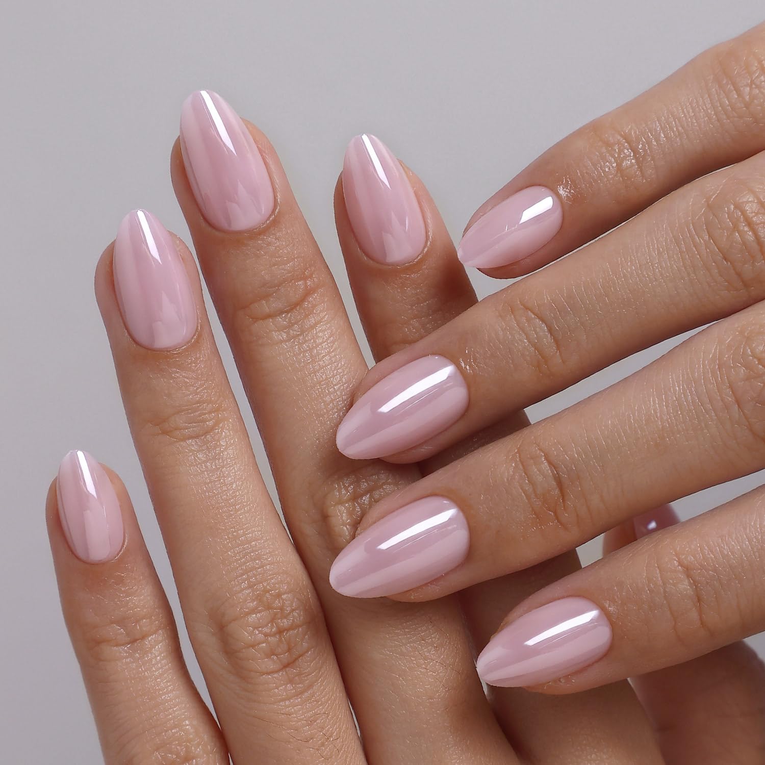 GJZEZ Press on Nails - Light Pink Chrome Shimmer