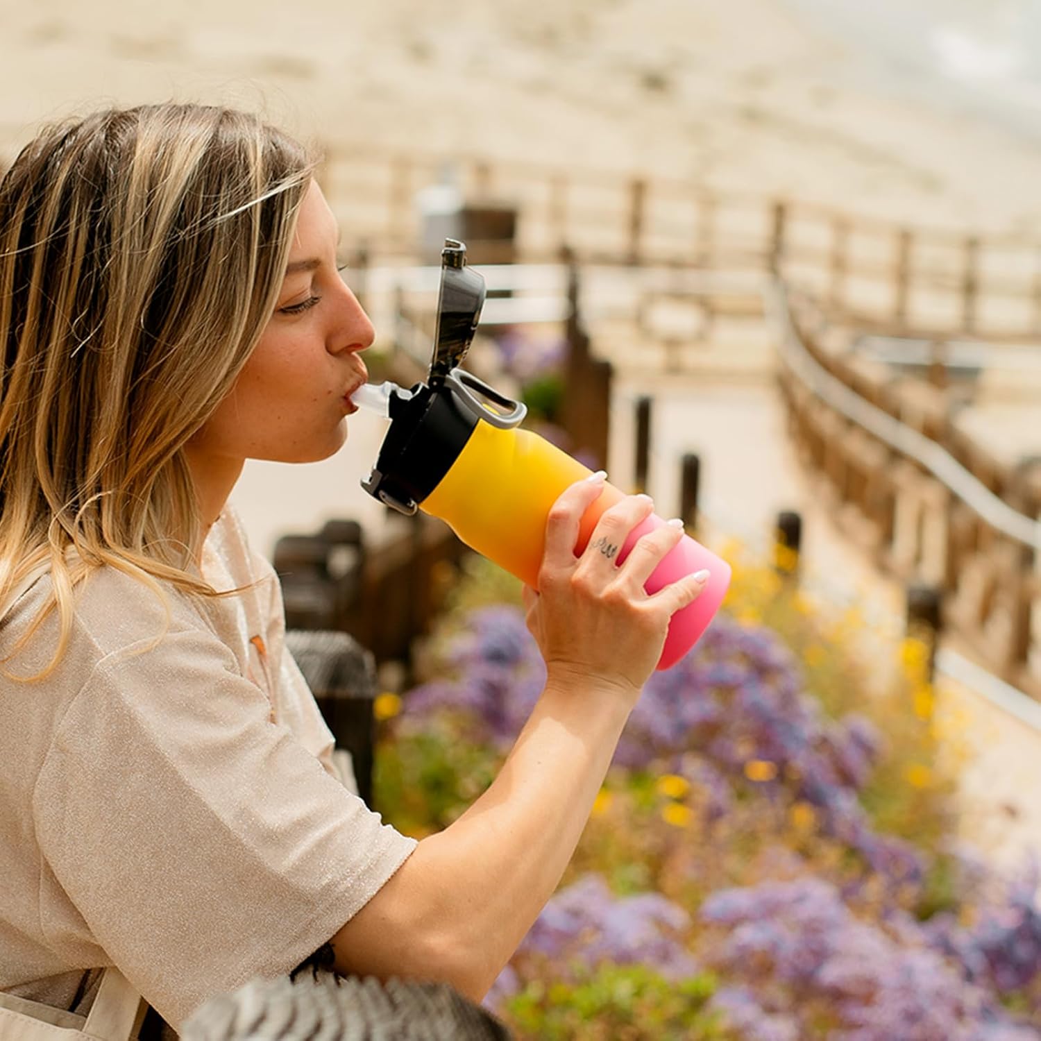 BJPKPK Water Bottle with Straw 14oz Insulated Water Bottles Reusable Stainless Steel Metal Thermal Flask with Leak Proof Lockable Lid and Carry Handle,Rainbow - Image 6