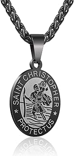 Oval Saint Christopher/Michael/Joseph/Jude/Virgin Mary/Joseph/Francis/Patrick/Anthony/Benedict/Thomas Necklace for Men Women, Stainless Steel Catholic Patron Pendant with Chain 24 Inches