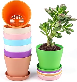 Sponsored Ad - 4 Inch 8 Pack Plastic Planter Multiple Drainage Holes and Tray,Black Flower Pots Garden Flowers Succulents ...