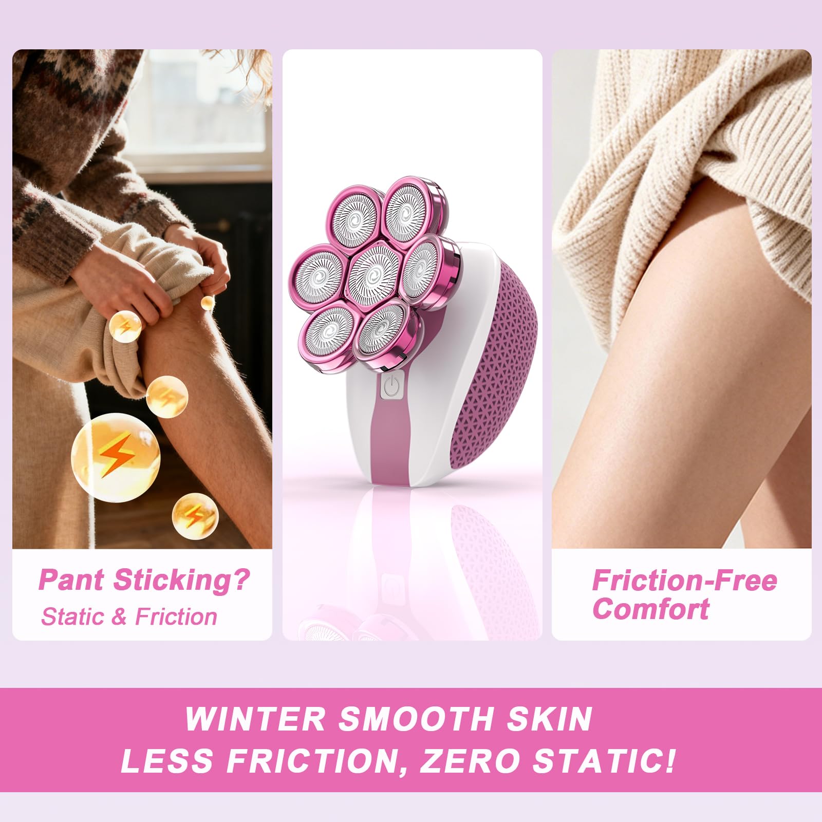 Electric Razor for Women, 7D Rotary Shaver with LED Display, Wet & Dry, Pink