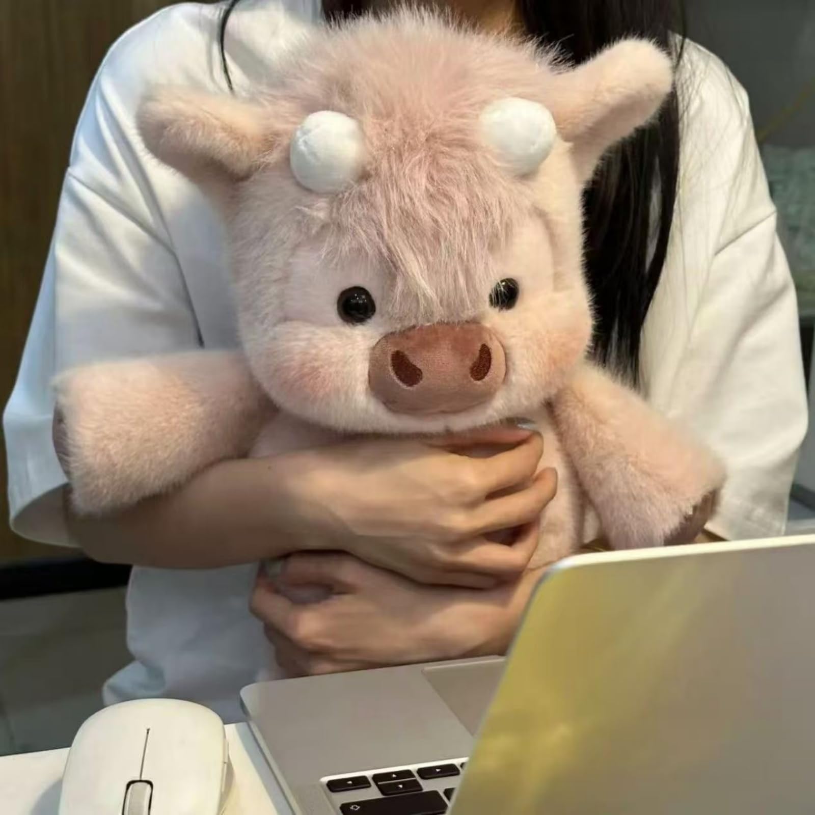 JORCEDI Highland Cow Plush Teddy, Cattle Soft Toy Doll, 45cm/60cm Comfortable Sleeping Pillow Gift for Birthday (Pink,60CM)