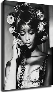 Naomi Campbell Calling Black And White Fashion Photography Poster Canvas Print Wall Art Modern Classroom Bedroom Room Aesthetics Decoration Boys Women Gift (08×12inch No Framed)