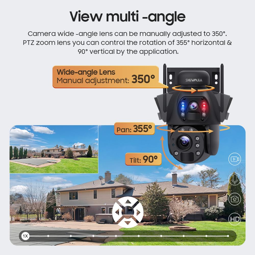 SHIWOJIA Telecamera con Sim 4G da Esterno 20X Zoom 360° PTZ Telecamera da Esterno 4G con Doppia Lente, 20000 mAh Batteria, Visione Notturna a Colori, PIR Rilevamento Intelligente