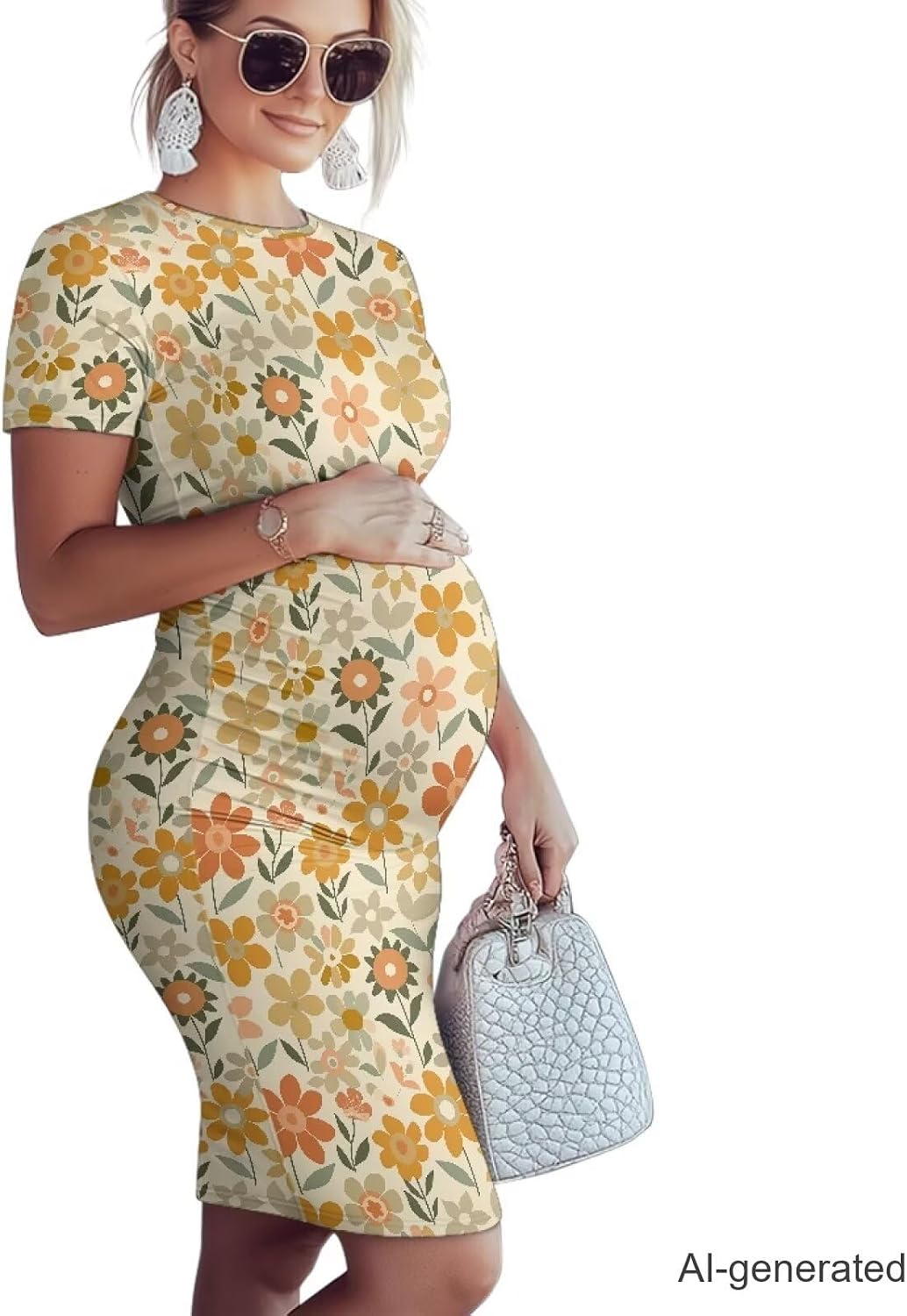 Summer Maternity Dress 2026,Short Sleeve Baby Shower Dress, Slimming Ruched Waist Maternity Outfits Plus Size