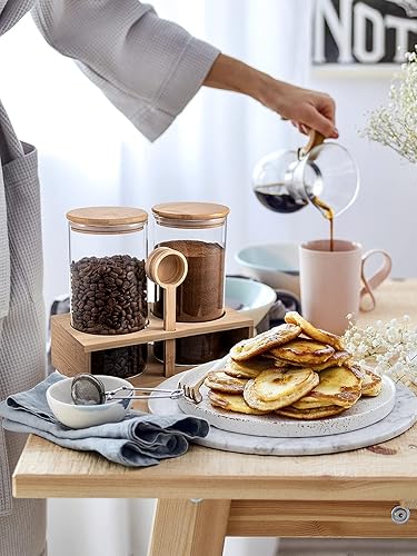 Vista 5 de ANPHSIN 2 recipientes de café de vidrio de gran capacidad de 49 onzas, tarros de almacenamiento sin BPA con tapas de estante huecas y cuchara