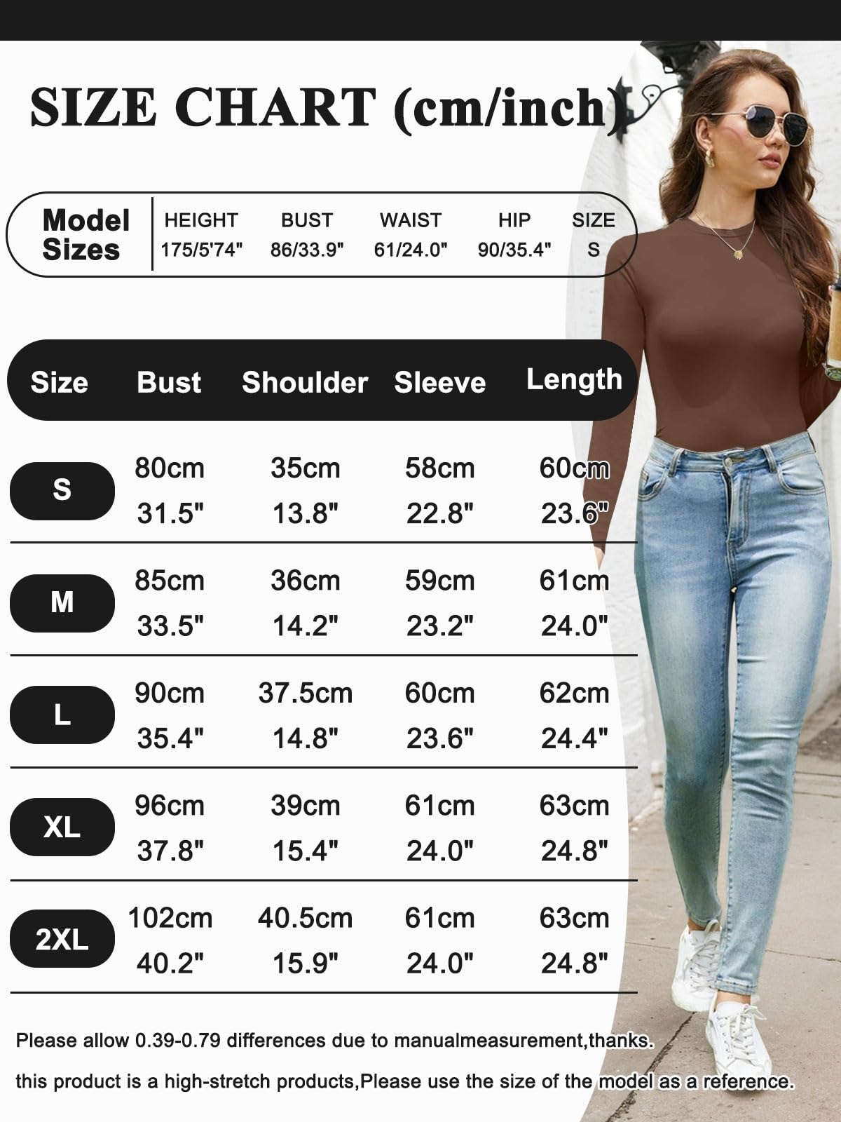 Yutdeng T-shirt à manches longues pour femme - Élégant - Col rond - Stretch - Coupe ajustée - Haut court Y2K - T-shirt basique confortable - Haut décontracté - Couche de base fine - Chaud