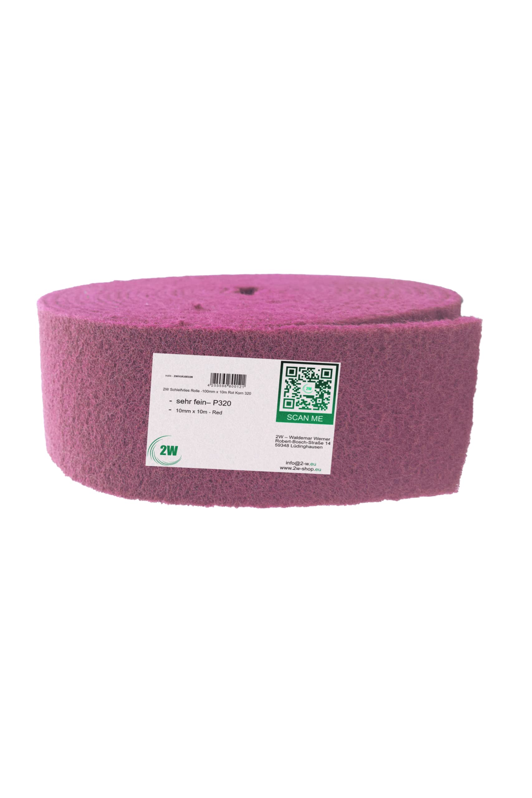 2W Rollo de fieltro abrasivo, 100 mm x 10 m, color rojo, grano 320 (1 unidad)