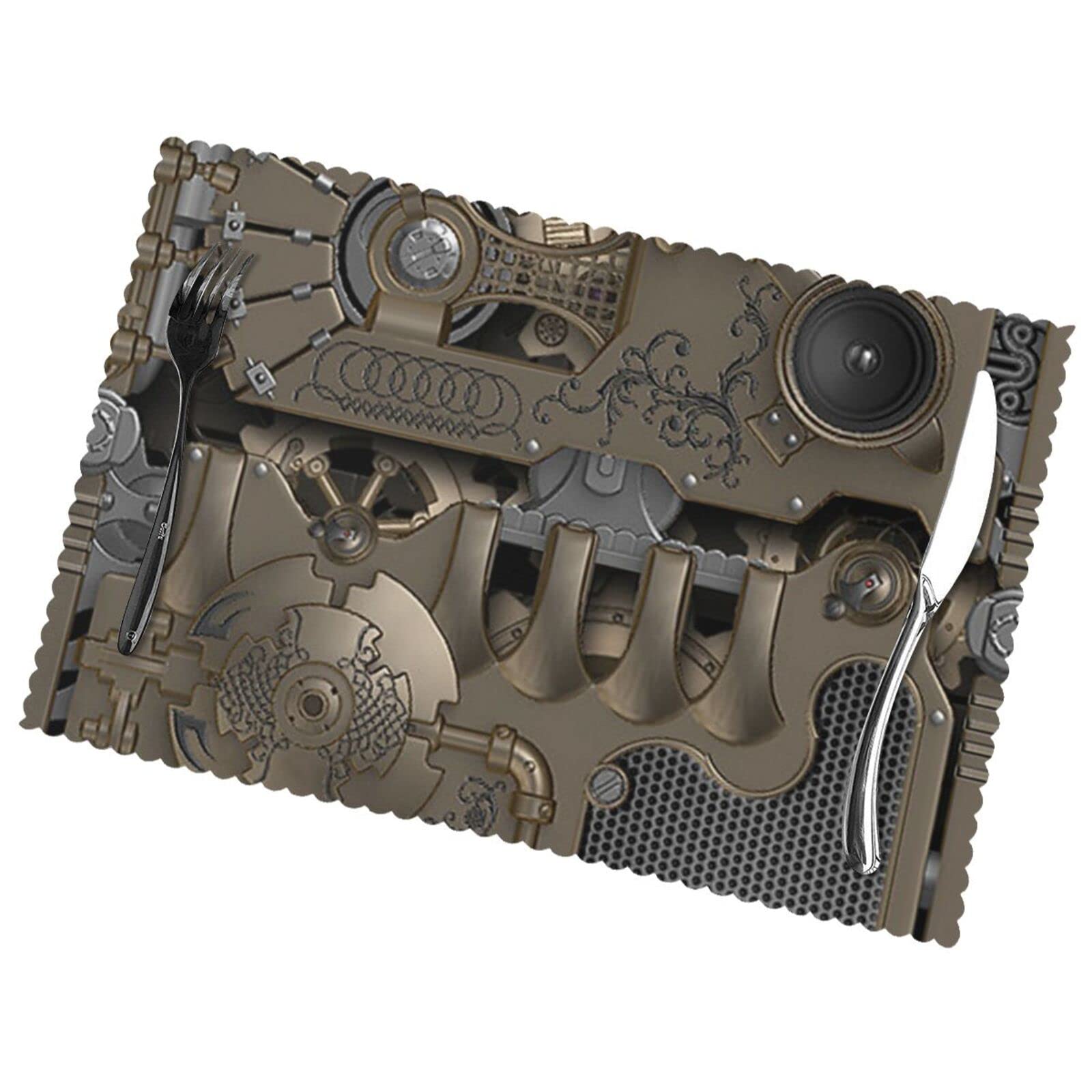 Steampunk Mechanical Gears Print Placemats Sets Of 6, Wipeable Place Mats, Non-Slip Heat Resistant Table Mats For Dining Table 45x30 Cm