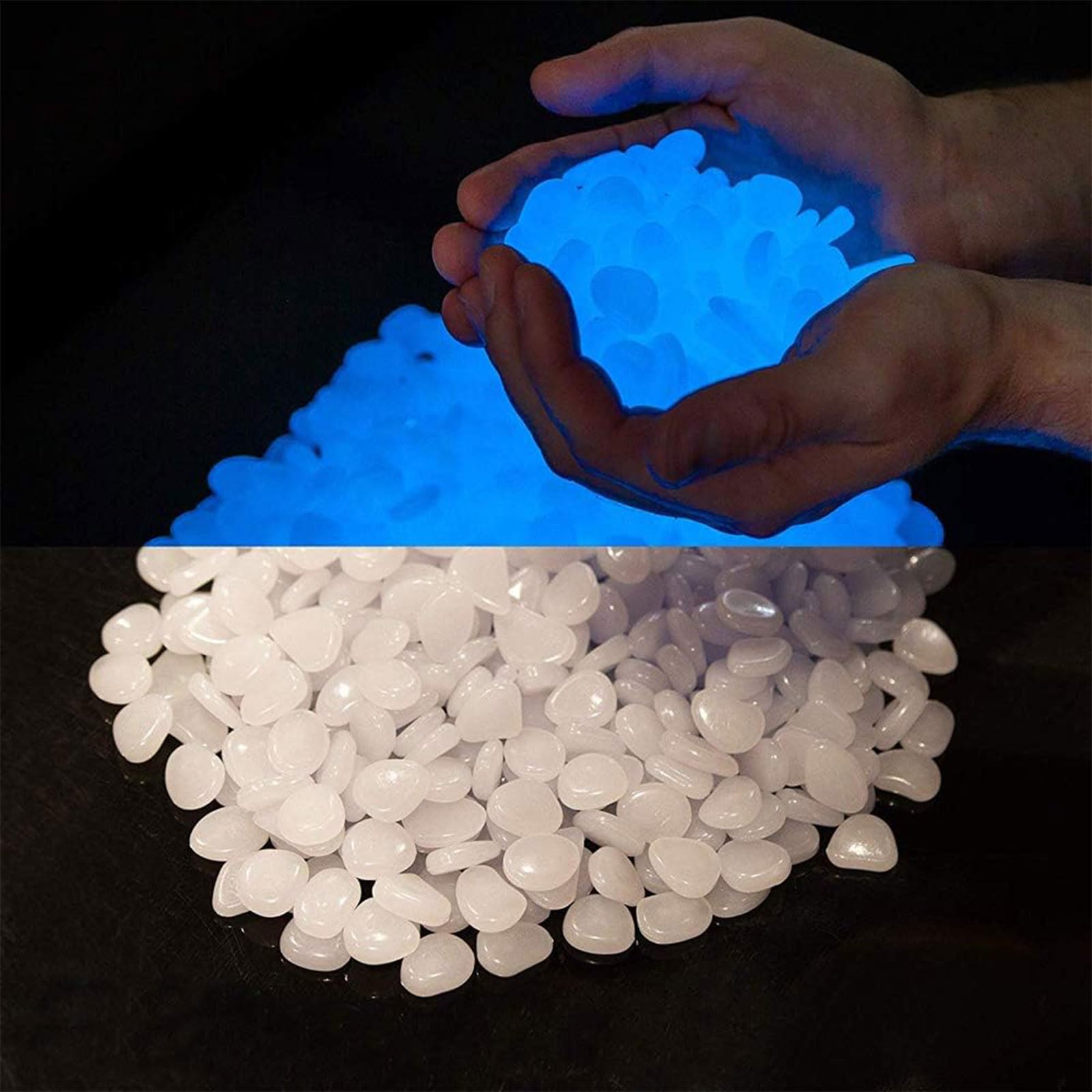MOGADEE® 300 pezzi di pietre luminose bianche, pietre luminose da giardino, pietre luminose fluorescenti per giardino, decorazione per acquari, pietre luminose per camerette, per marciapiedi, prati (1