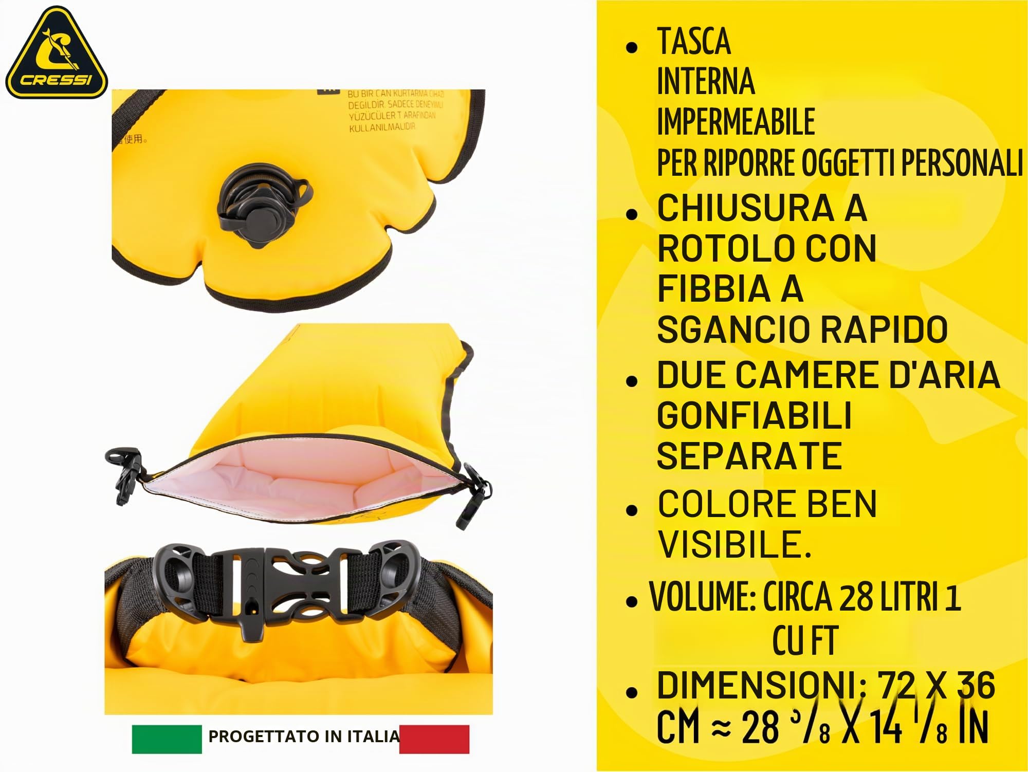 CRESSI dal 1946 - Glide Swim Buoy - Boa di Segnalazione Gonfiabile Pratica e Compatta per Massima visibilità di Nuotatori, Snorkelisti e Triatleti in Mare o Acque Libere Libere