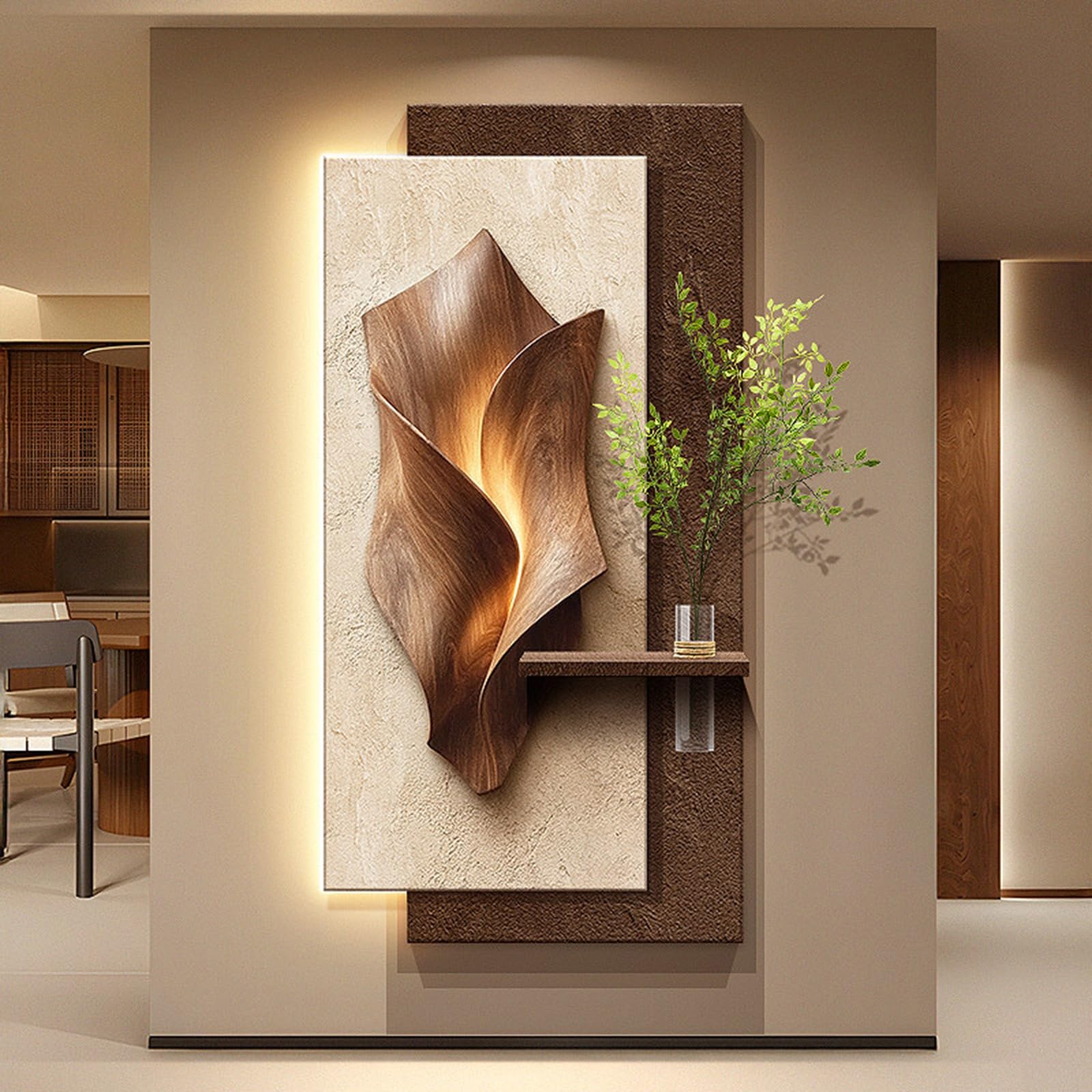 TgrGiEDenLO 3D LED Wall Art with Vase Entryway, Sandstone Relief Decor, Abstract Geometric Decor for Living Room, Bedroom & Hallway(A,50x100cm/19.7x39.4in)