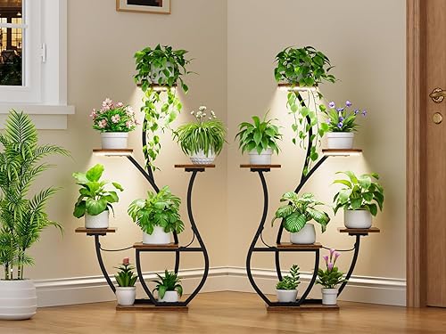 Miniatura 8 de CODACE Soporte para Plantas de Interior con Luces de Crecimiento - 2 PIEZAS Estante para Plantas de Interior, 6 Niveles Soportes de Esquina para
