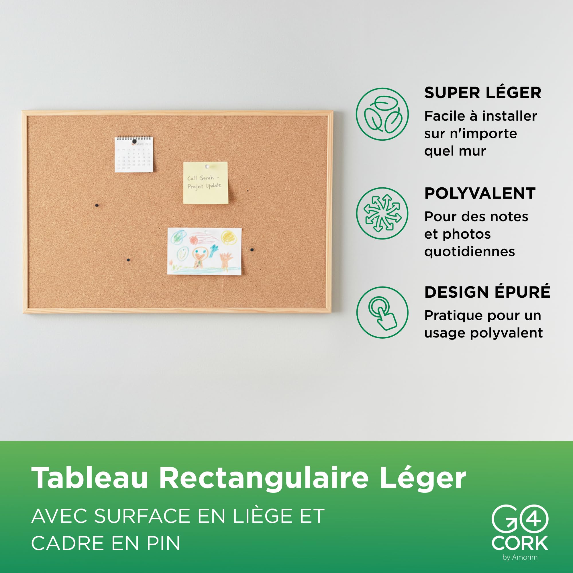 Go4Cork Tableau Liege Encadre Double Face 60 x 40 cm
