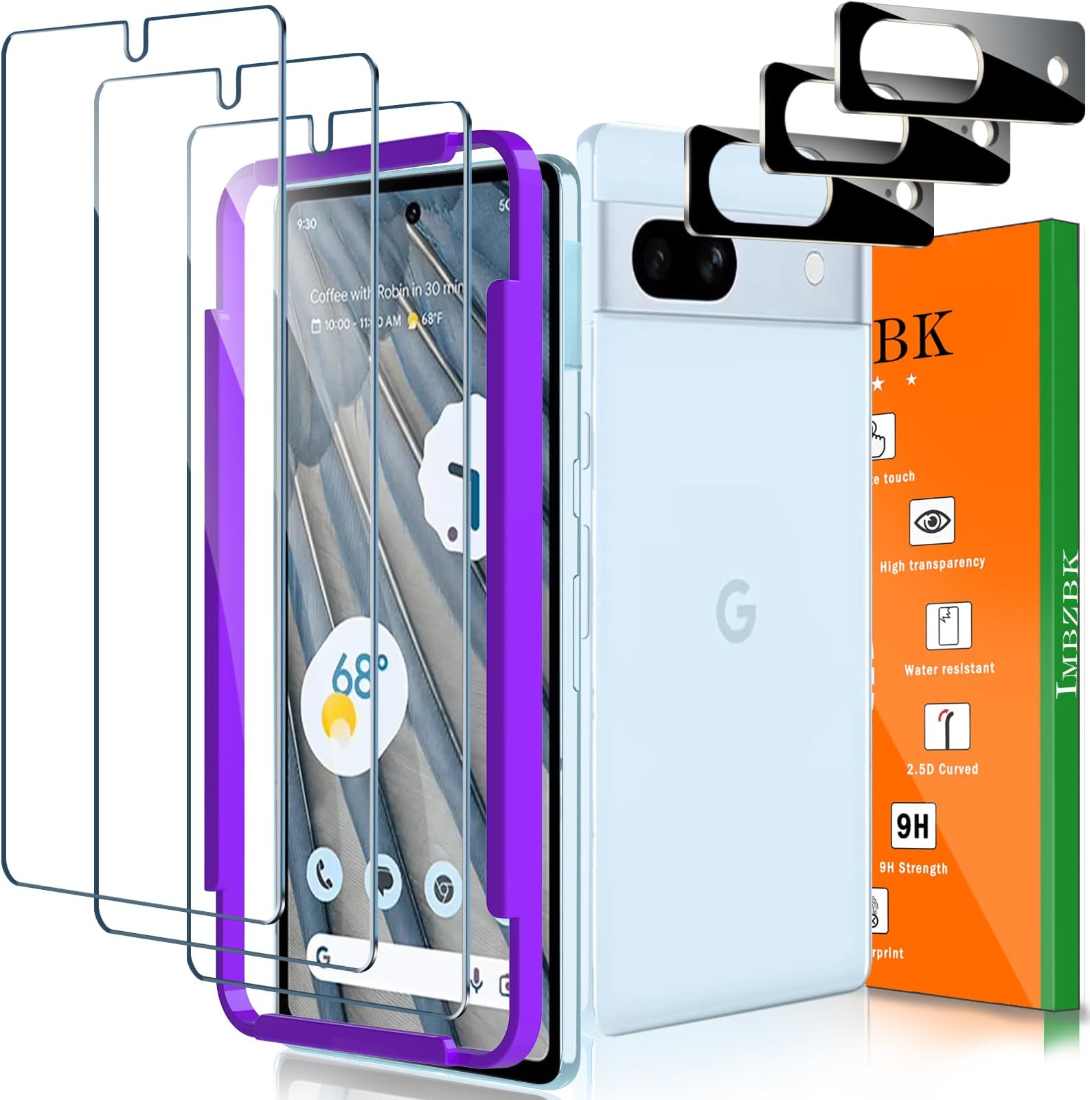 IMBZBK [3+3 Pack for Google Pixel 7a Screen Protector Tempered Glass Accessories 3 Screen Protector with 3 Camera Lens Protector for Pixel 7a Case Friendly Fingerprint Suitable