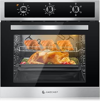 AMZCHEF 24" Electric Wall Oven, 2.65 Cu.ft, 5 Modes, Stainless Steel