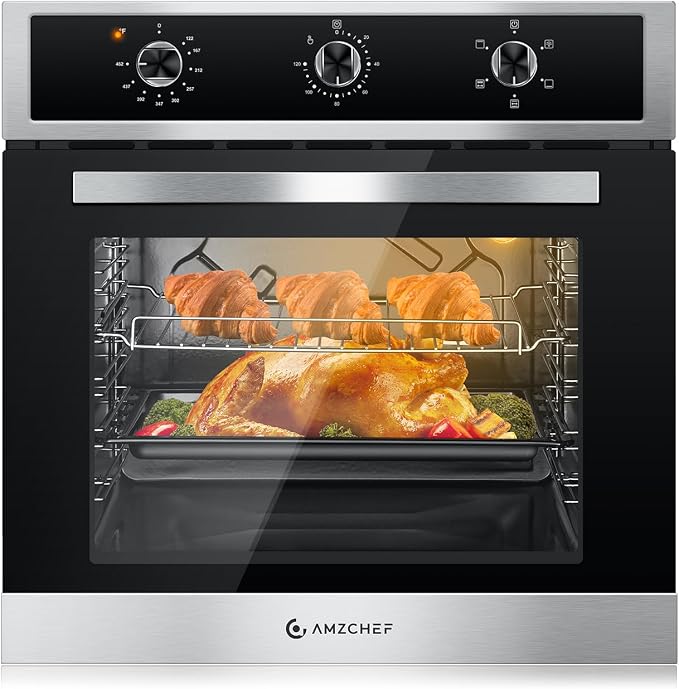 AMZCHEF 24" Electric Wall Oven, 2.65 Cu.ft, 5 Modes, Stainless