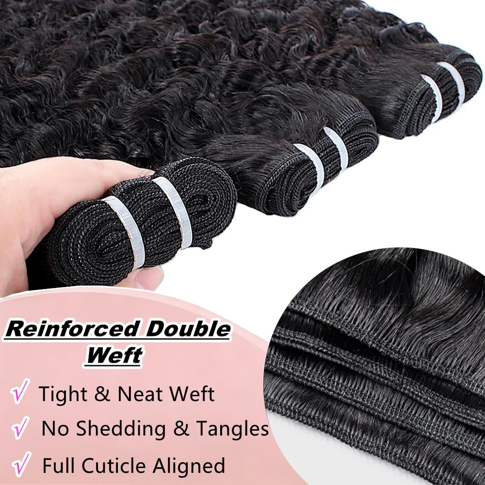 Burmese Curly Bundles Human Hair 18 20 22 Inch 3C4A Water Wave Human Hair Bundles With Spiral Curly End,12A 100% Unprocessed Virgin Hair Quick Weave Extensions Natural Black