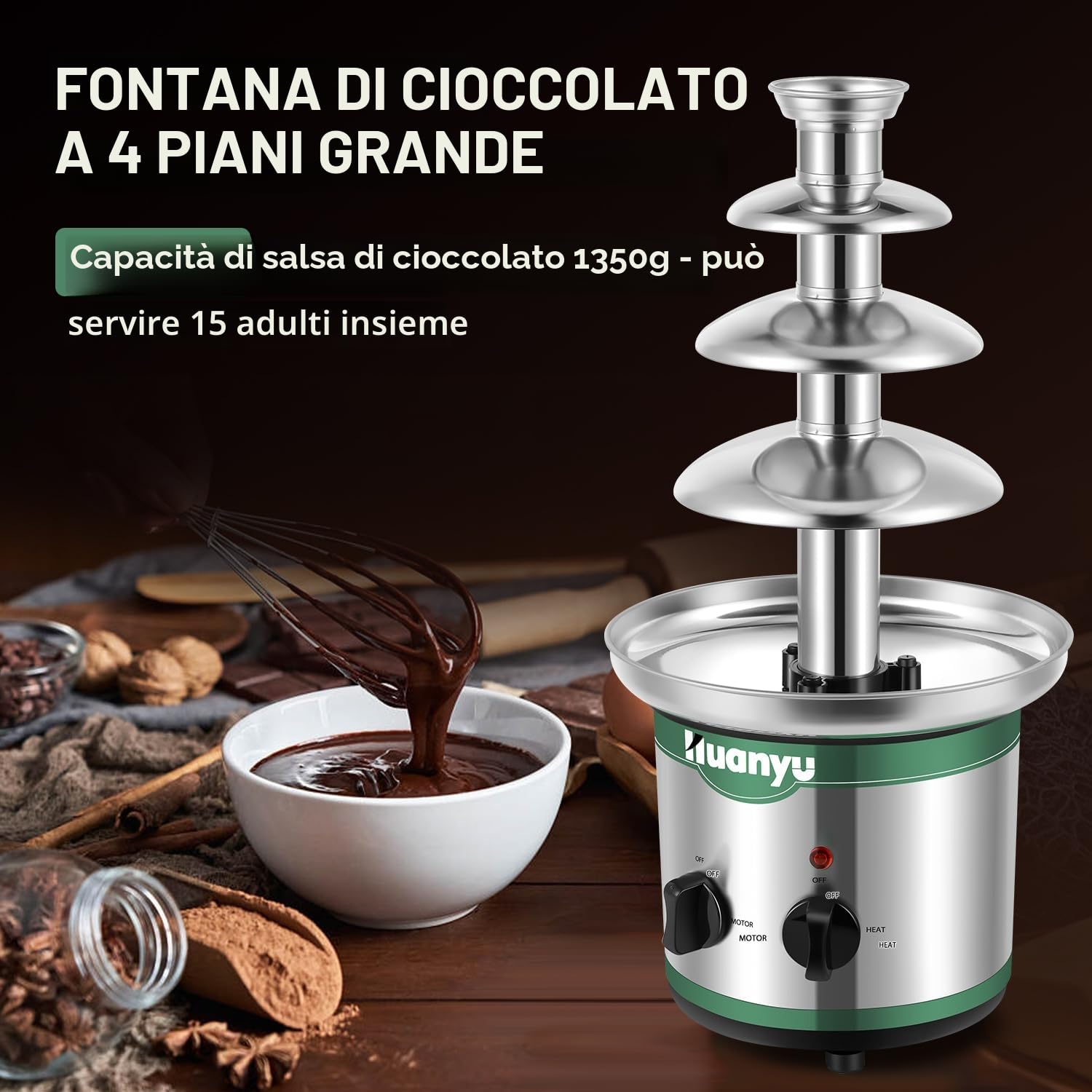 Huanyu 4-tier fontana di cioccolato grandi set di fonduta per il cioccolato Fontana elettrica di cioccolato macchina di fonduta di cioccolato set per nozze di partito e compleanno