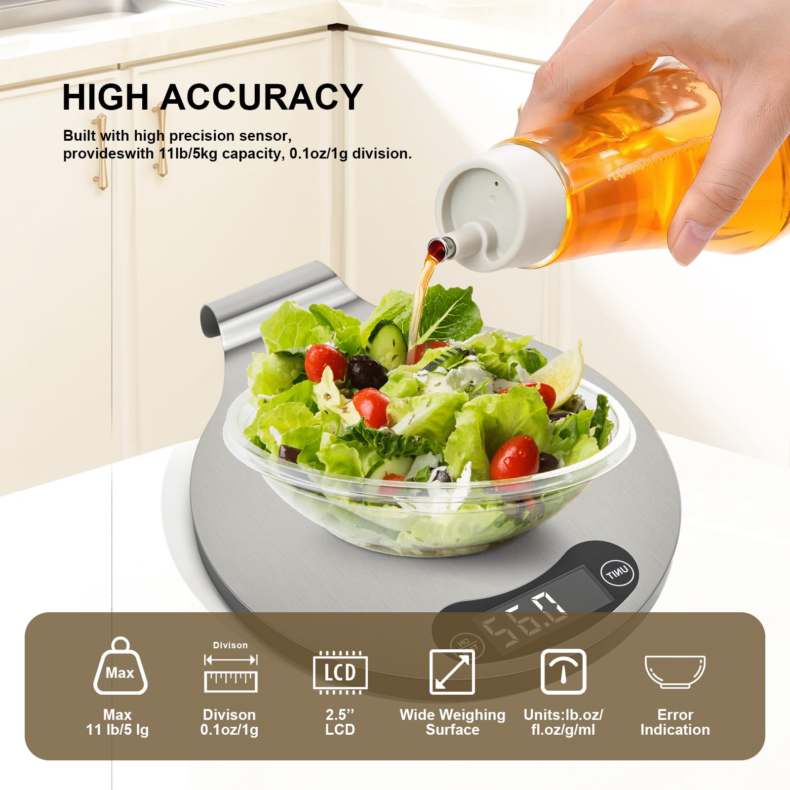 Báscula de precisión para alimentos de 1 g, pantalla LED de alta definición, báscula digital de cocina, acero inoxidable, utilizada para cocinar y hornear