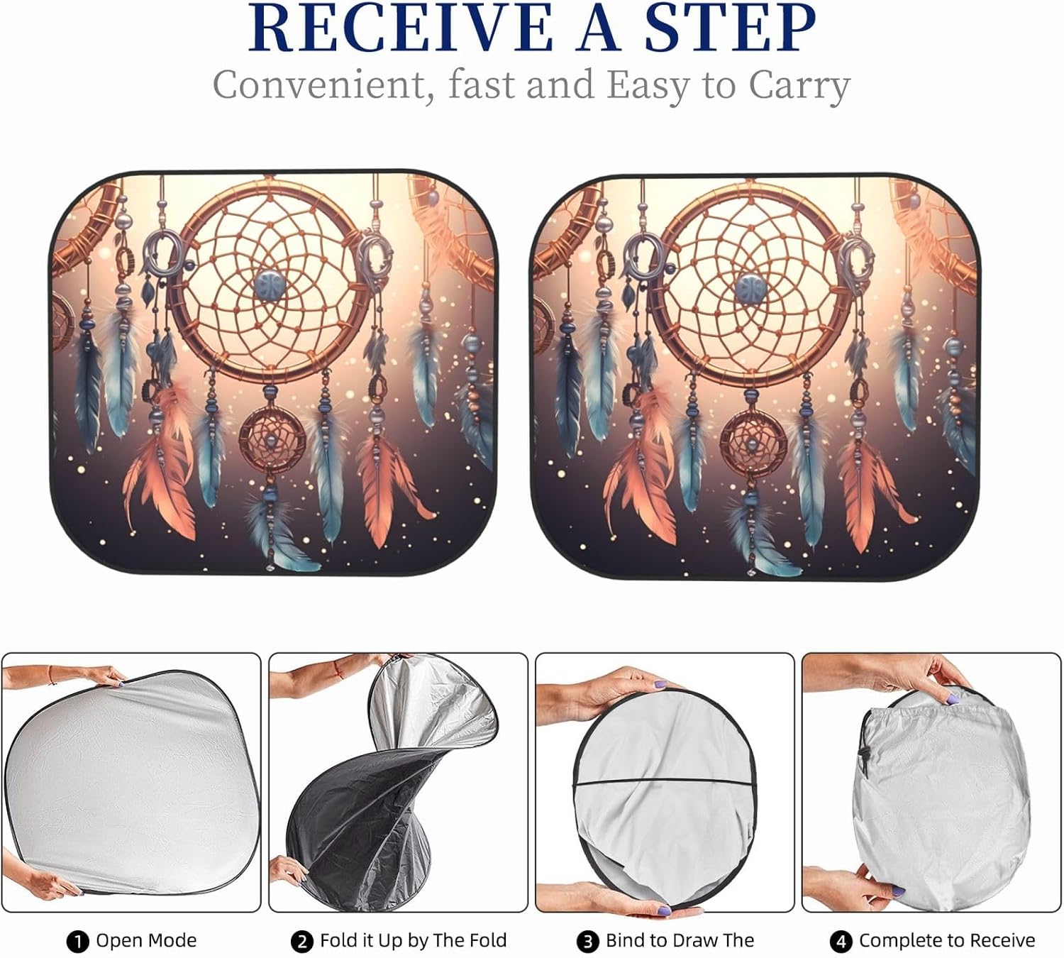 2 PCS Car Windshield Sun Shade Native American Dream Catcher Car Front Window Sunshade Universal Foldable Sun Visor Protector Blocks UV Rays Keep Your Vehicle Cool