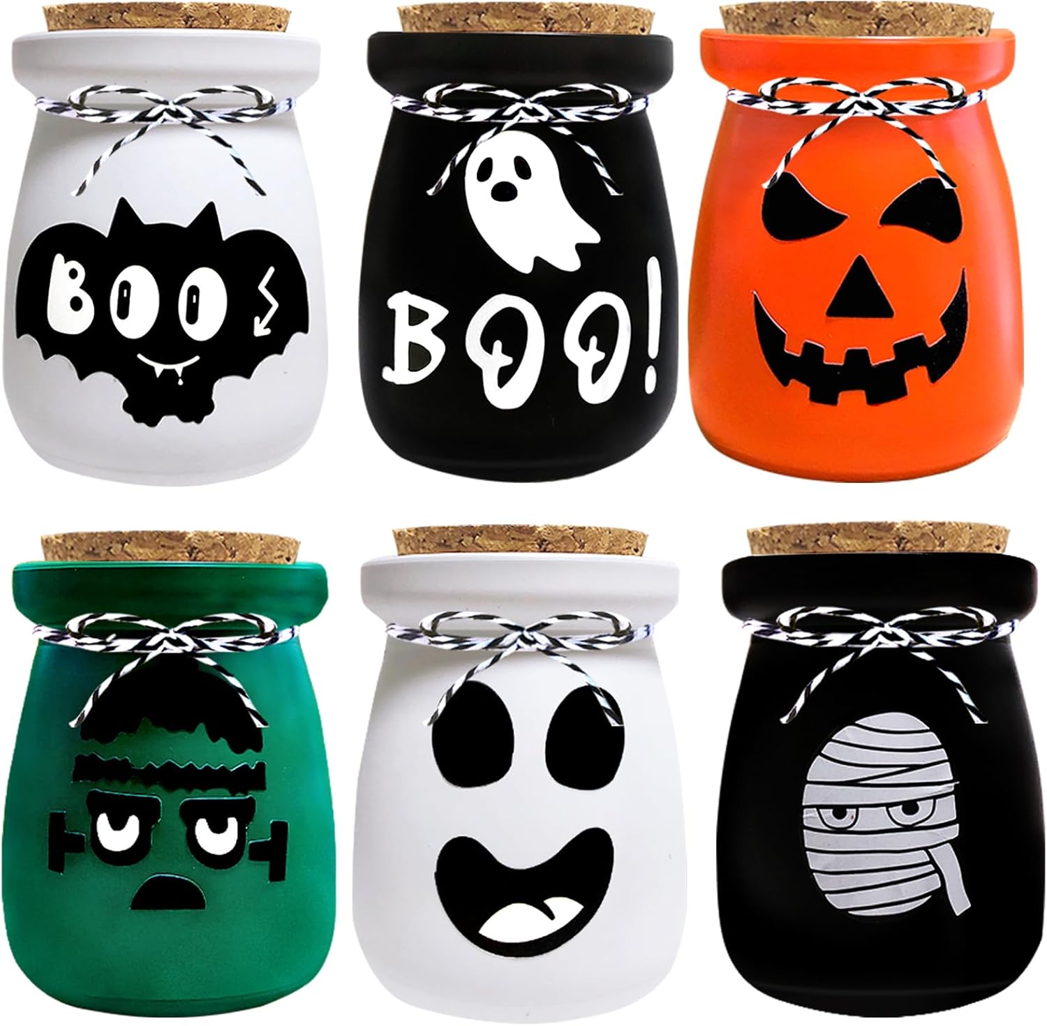 Decoraciones de Halloween para interiores, 6 botellas de poción para decoración de Halloween, mini tarros de Halloween con fantasma, murciélago,