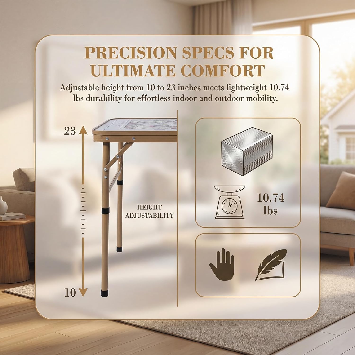 Folding Mahjong Table with Premium Mat, Portable Aluminum Alloy Game Table 27.5"×27.5", Lightweight Indoor Outdoor Camping Mahjong Desk for Travel, Cards & Board Games (Flower)