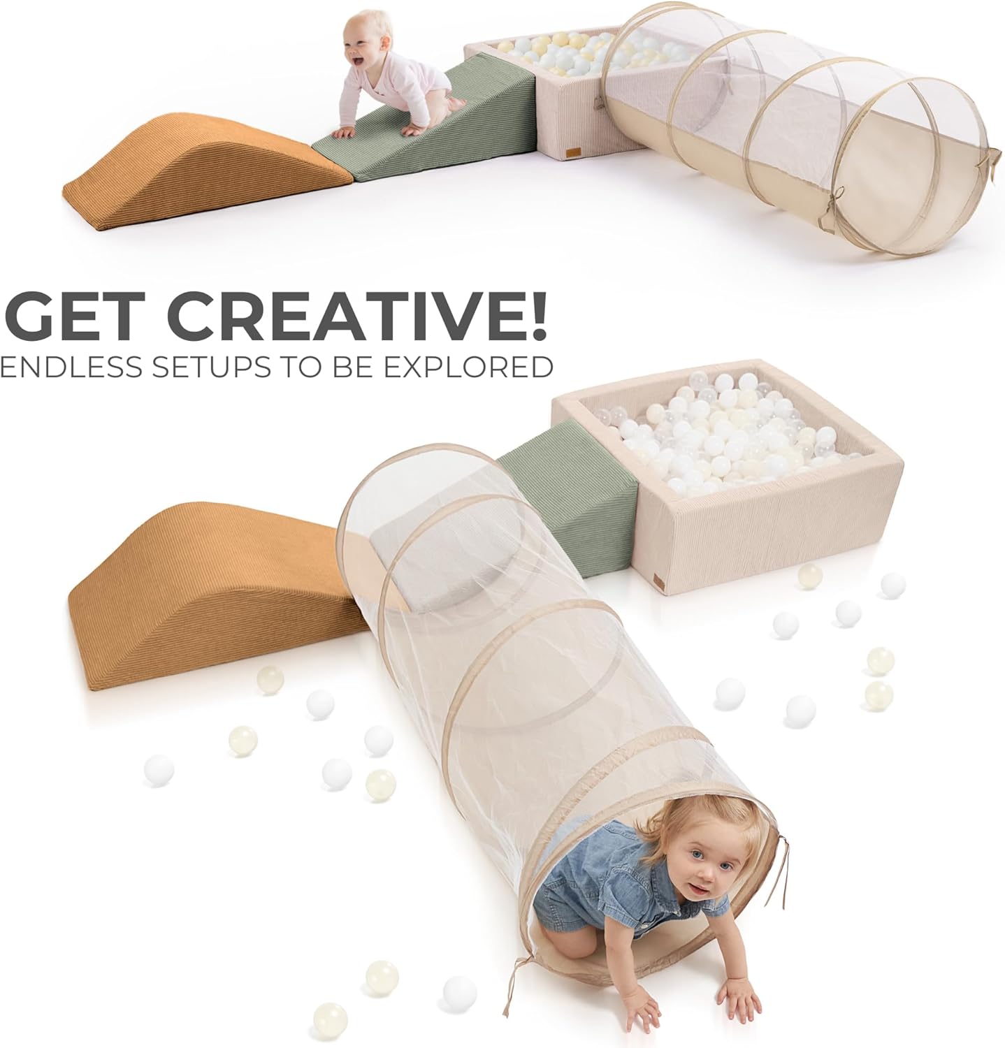 Fun Climbing Toy Set for Toddlers Aged 1-3 - Incl. Crawl Through Tunnel, Large Ball Pit & Climbing Blocks for Unlimited Indoor Fun - Perfect Foam Play Gym for Baby/Kids to Safely Learn New Skills