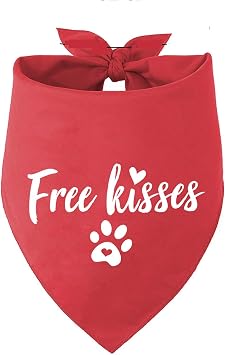 Dog Valentines Day Bandana, Red Pet Scarf Triangle Bibs Kerchief