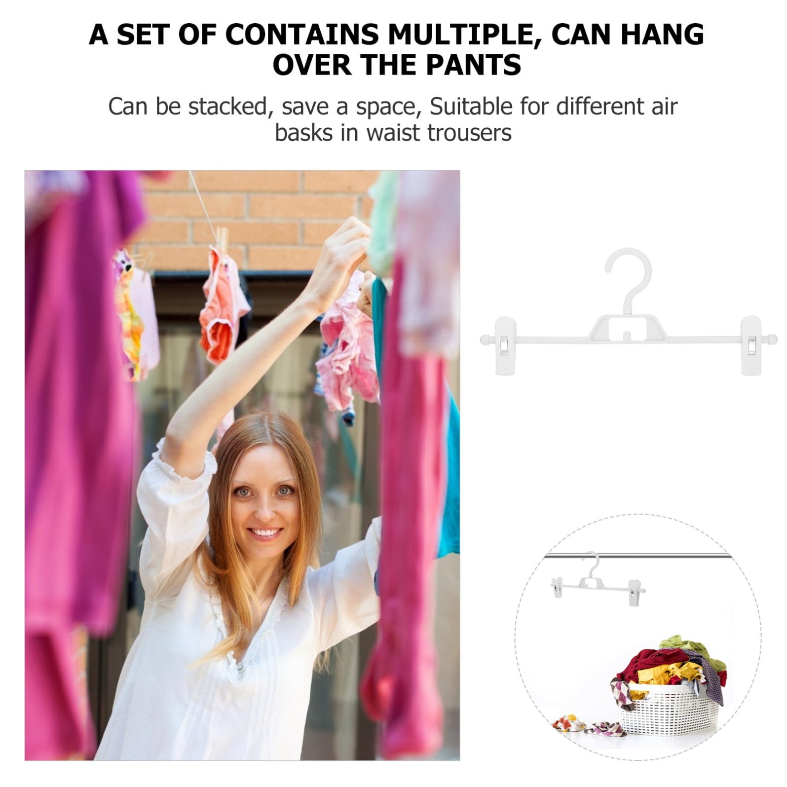 SECFOU Set 10 Pezzi Appendini Plastica Clip Antiscivolo per Pantaloni, Design Regolabile e Retrattile, per Uso Domestico Colore Bianco