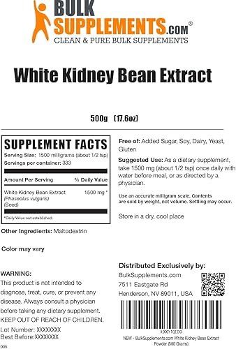 Miniatura 9 de BulkSupplements. com Extracto de frijol blanco - Extracto en polvo para apoyo digestivo, fuente de proteínas - Sin gluten - 1500 mg por porción,