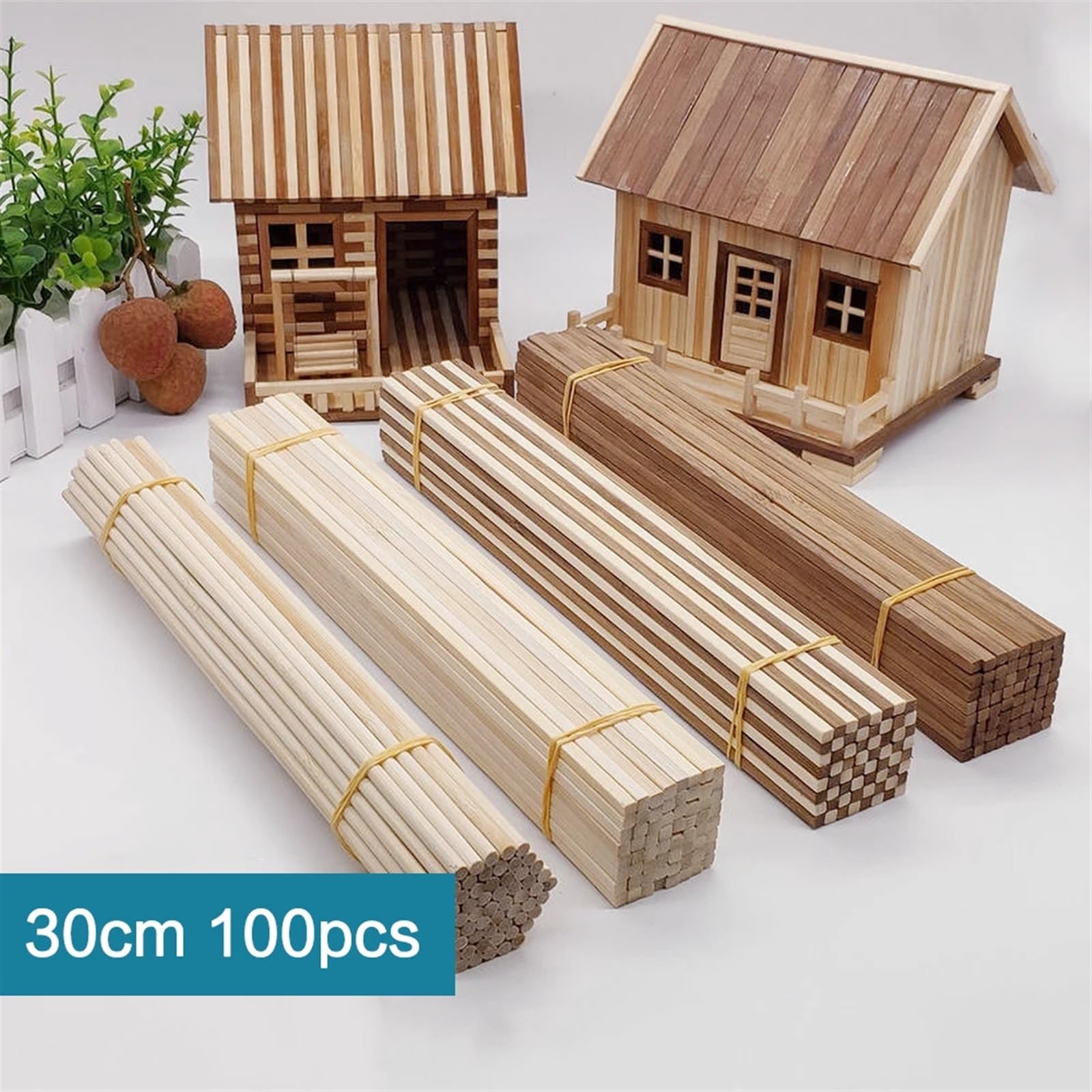 Bâtonnets en Bois Bâtons de bambou ronds et carrés naturels, 100 pièces, matériaux artisanaux de bricolage, Table de sable, modèle de construction, matériaux artisanaux créatifs(4mm round white)