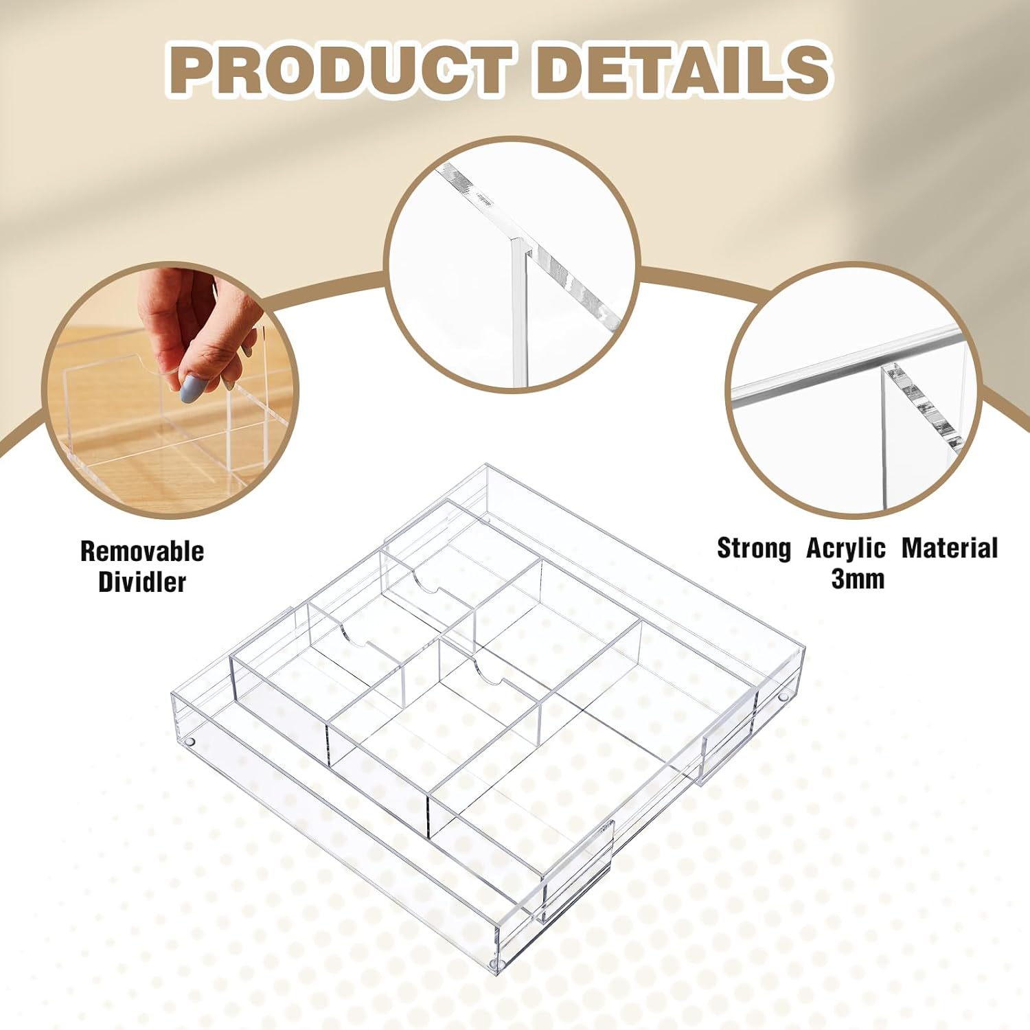 Briwooody 2 Pcs Acrylic Desk Drawer Organizer Maximum 12 x 18 x 2.1 Inch Expandable Drawer Organizer Trays with 8 Adjustable Compartments Desk Accessories for Makeup Silverware Office Bathroom