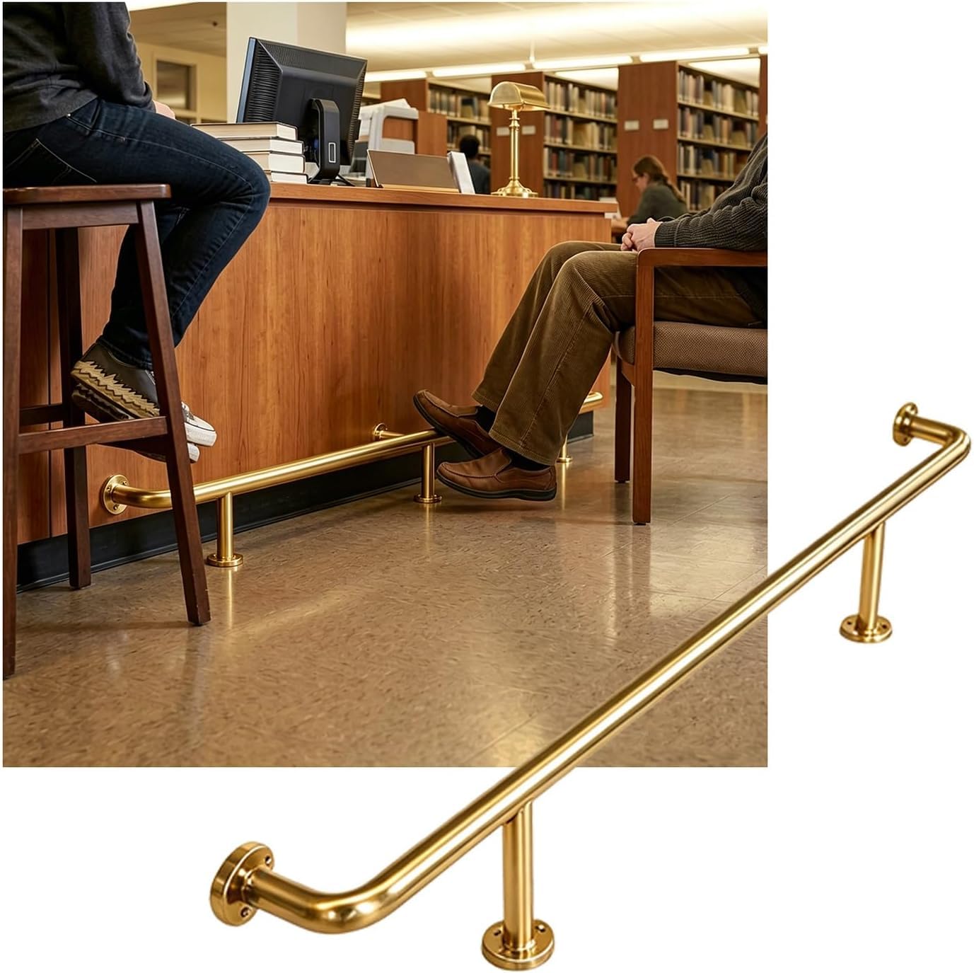 LXXW Bar Foot Rail Stainless Steel Bar Foot Rail Kit 3.28ft~16.4ft Bars Feet Rails Bracket for Restaurant Kitchen Cafe Reception Desk(Gold,1.0M/3.28FT)