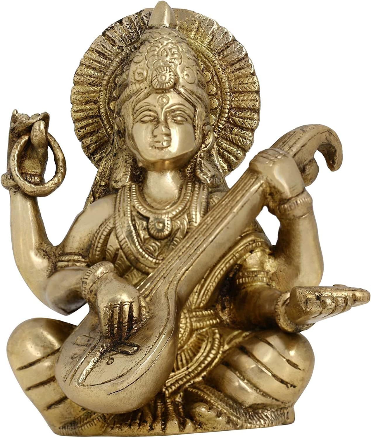 送料無料 サラスワティ 神様像 ヒンドゥ教 学問の女神 ブラス製