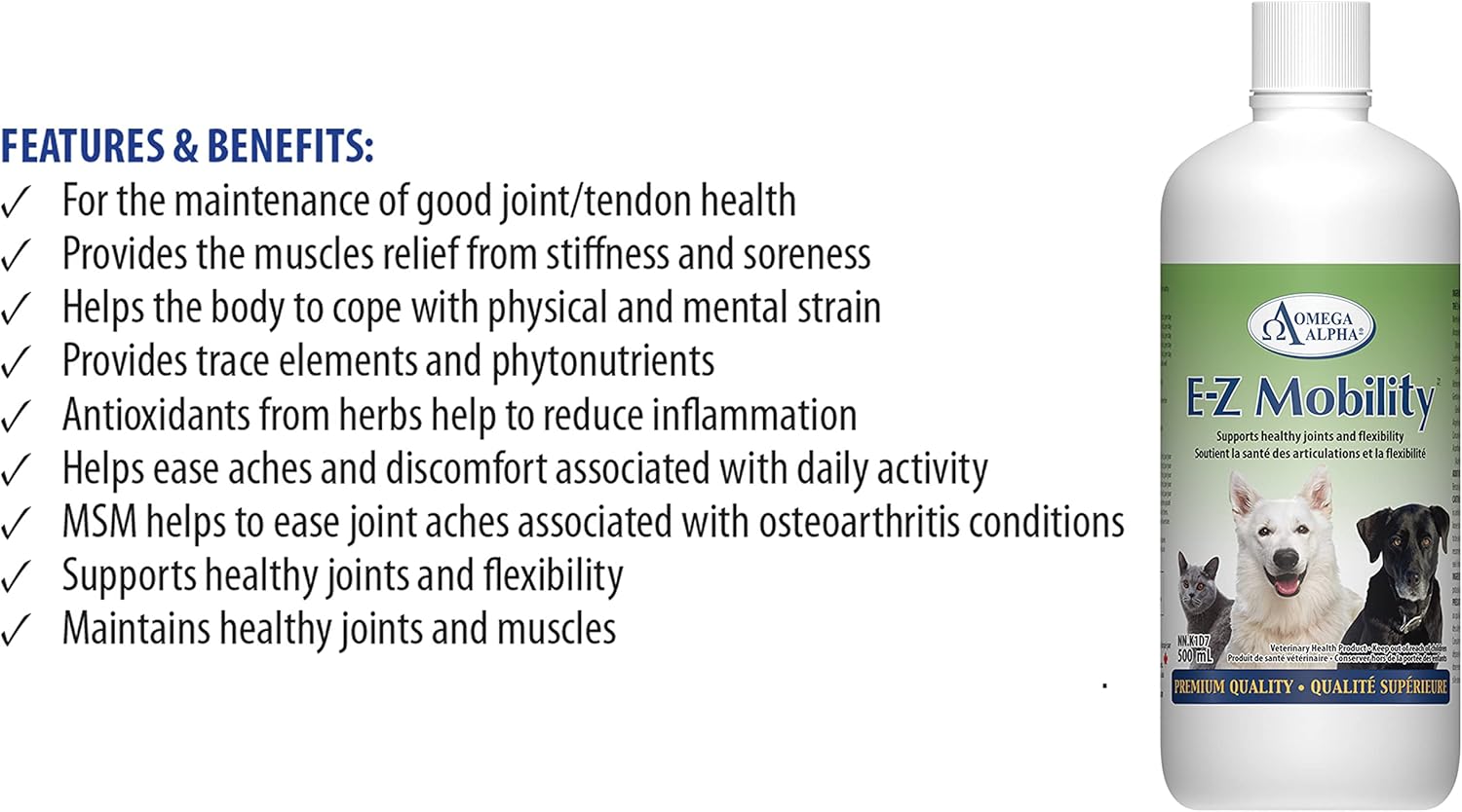 Omega Alpha E-Z Mobility Liquid 500mL for Pets, Hip & Joint Supplement for Dogs & Cats with MSM & Turmeric, Supports Flexibility & Muscle Comfort Daily