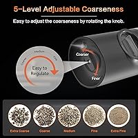 Vista 3 de Juego de molinillo eléctrico recargable de sal y pimienta, molinillo automático de sal y pimienta con luz LED, molinillo de sal y pimienta, grosor