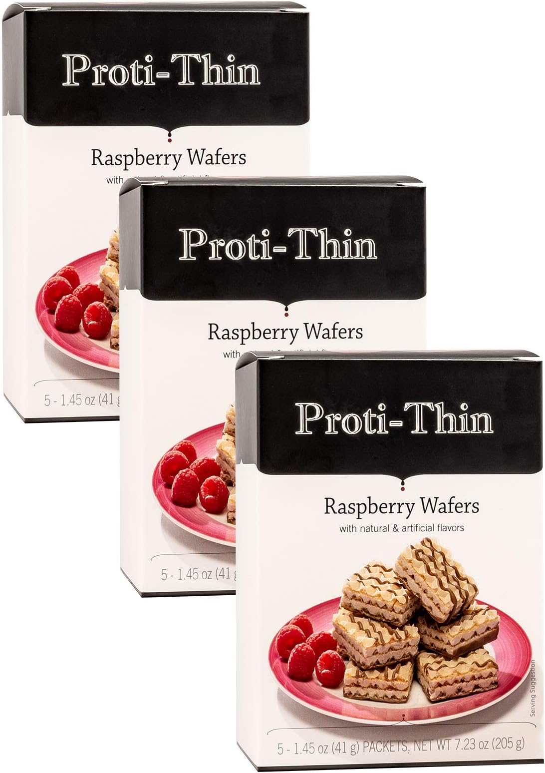 Proti-Thin High Protein Raspberry Wafer Squares, 15g Protein, Low Calorie, Low Carb Snack, Diet Wafer Squares, 3 Pack of 5 Servings Each