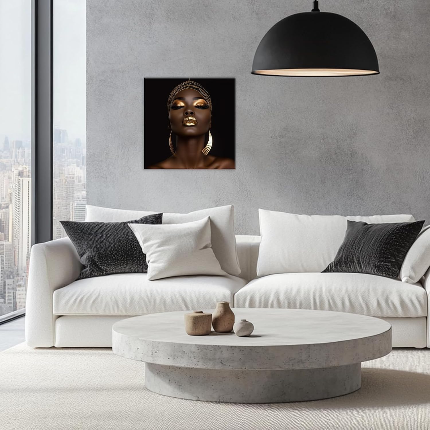 GLOKAKA African American Black Woman Wall Art Black Gold Modern Artwork Fashion Female Painting Print for Living Room Bedroom Home Office Wall Decor (Artwork-1,12"x12")