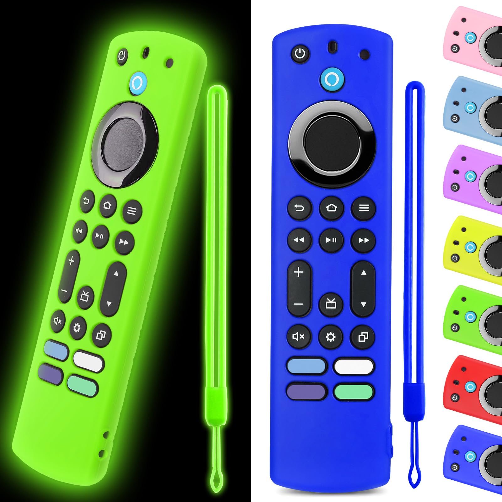 Photo 1 of (2 Pack) ONEBOM Silicone TV Remote Cover, (6.2 Inch*1.5 Inch) Anti Slip Silicone Protective Case with Same Color Lanyard?Glow Green&Deep Blue?