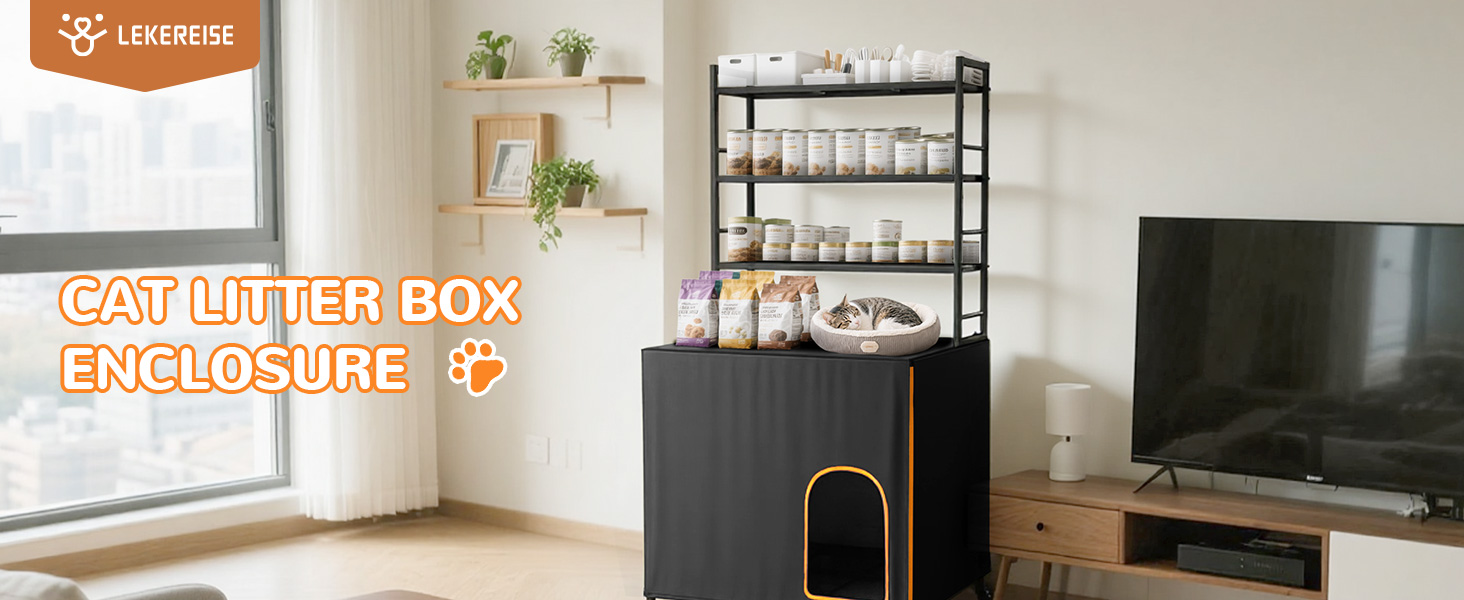 Lekereise Large Cat Litter Box Enclosure, 2-in-1 Hidden Litter Box