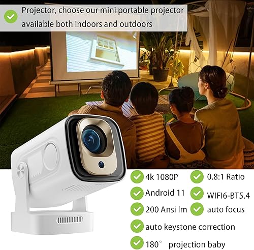 Miniatura 2 de Enfoque automático y 1080P Mini proyector, proyector portátil, WiFi-6, Bluetooth-5.4, giratorio de 180, Android 11, 200 Ansi LM, corrección