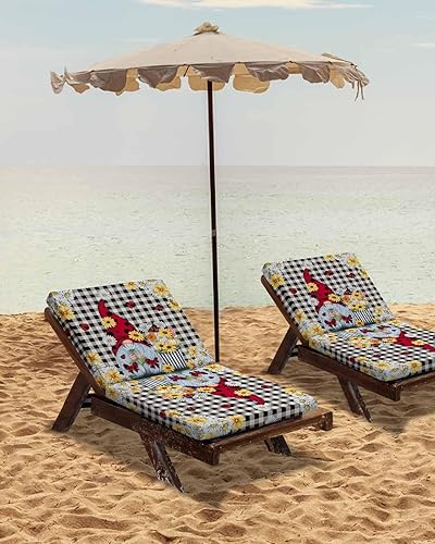 Miniatura 7 de Paquete de 2 fundas de cojín para silla, extraíbles, impermeables, con diseño de gnomos de mariquita, diseño de margaritas negras a cuadros para