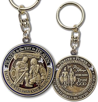 Armor Coin & Emblem - Prayer Key Chain Faithful Armor of God, Spiritual Journey Keepsake, Antique Finish, Hand-Painted Colors, Inspirational Gift for Christians, Collectible Commemorative Key Chain