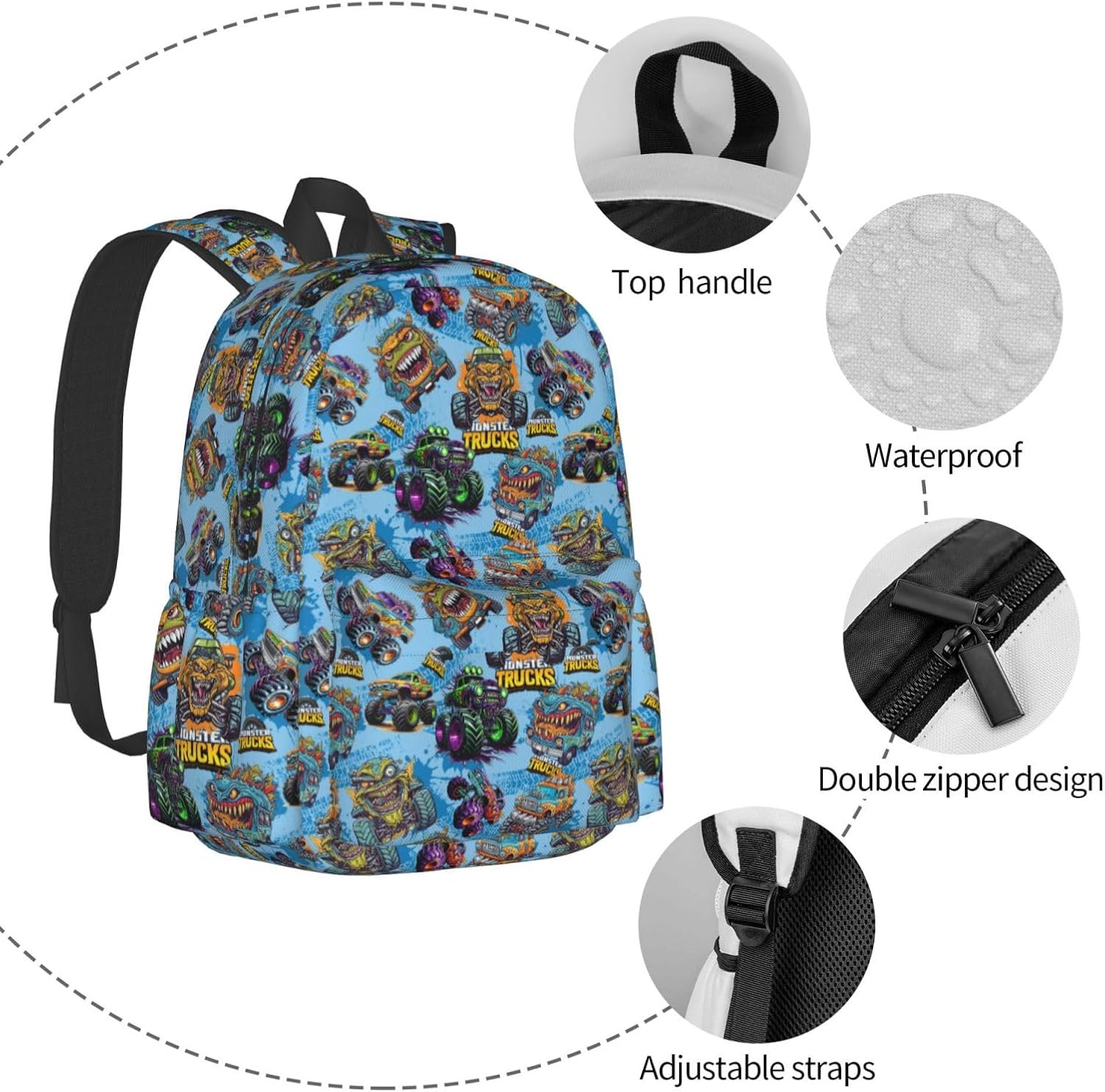 monster truck Backpacks, Laptop Backpacks Hiking Backpacks, Outdoor Lightweight Backpack.